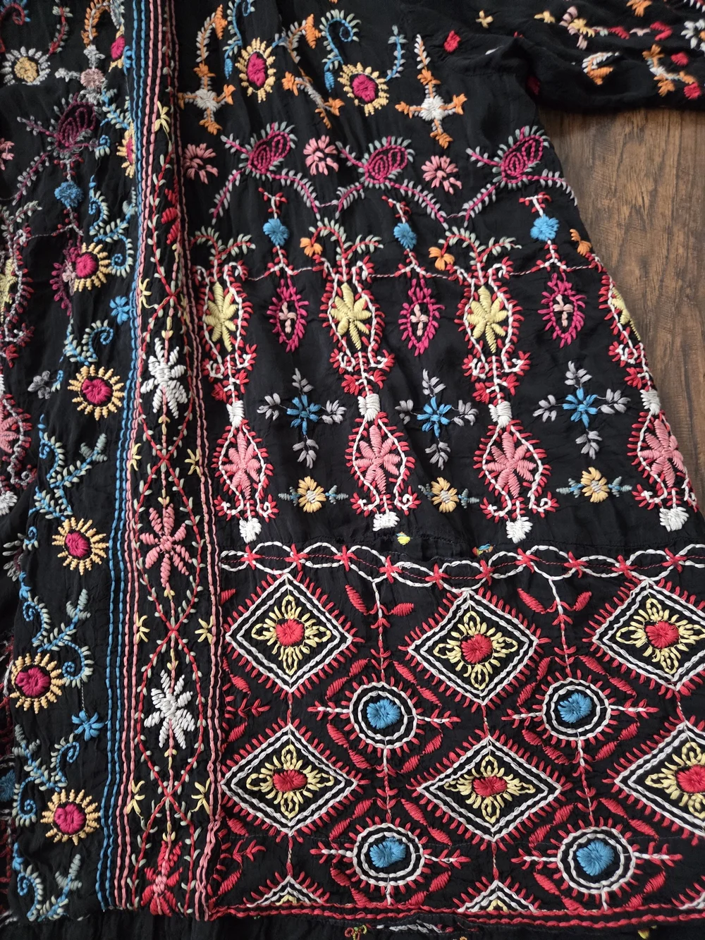 Johnny Was Black Embroidered Floral Cardigan